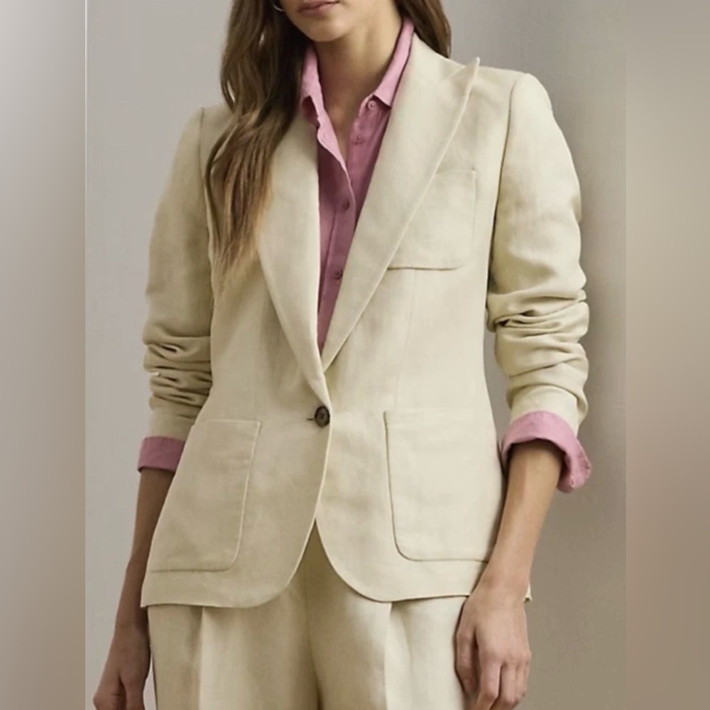 Lauren Ralph Lauren Women’s Linen Blend Twill Blazer Ivory Beige Plus Sz 18W NWT